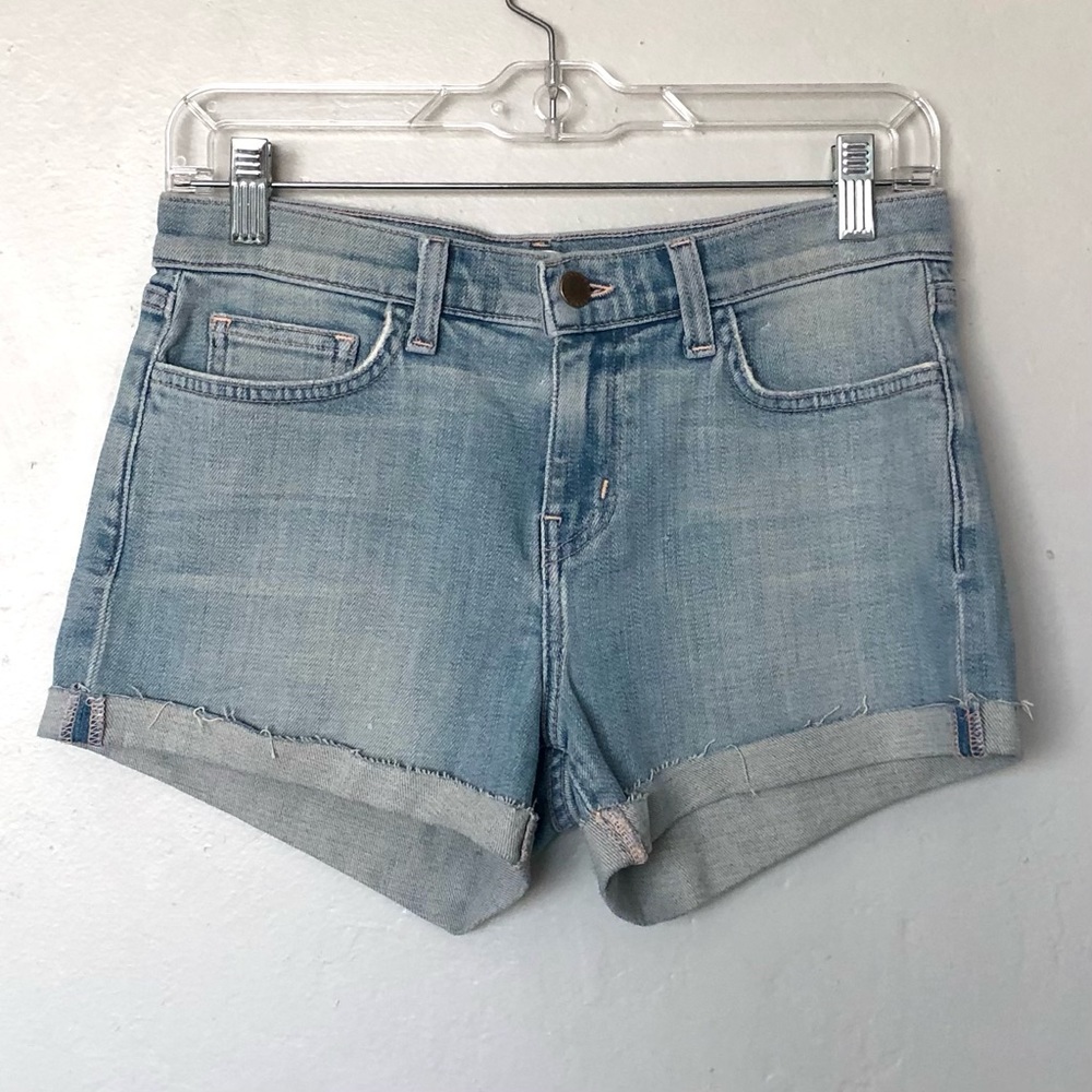 L'AGENCE Light Wash Blue Rolled cuffs Denim Shorts Size 25